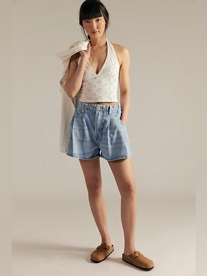 We The Free Clark Pleated Denim Shorts Size Xs